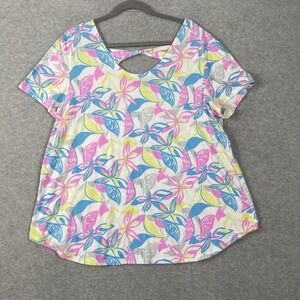 Fresh Produce Womens Multicolor Floral Shirt Size 1X Open Back Travel Vacation